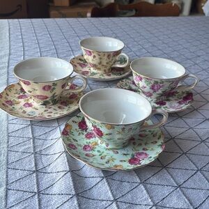 Floral Teacup Set - set of 4 cups and 4 saucers